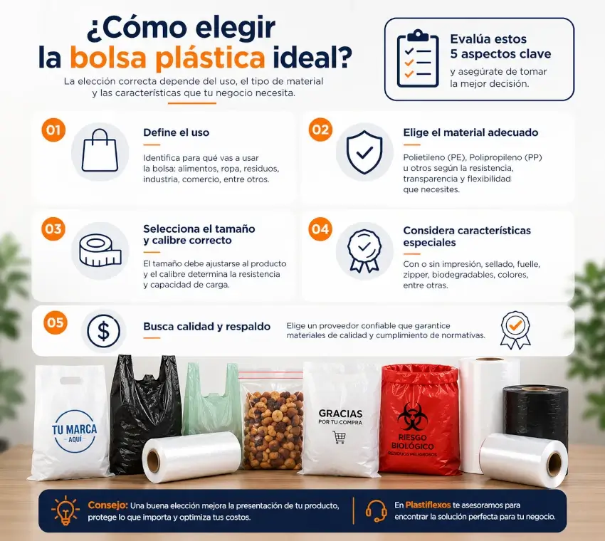 Diferentes tipos, tamaños y materiales de bolsas plásticas