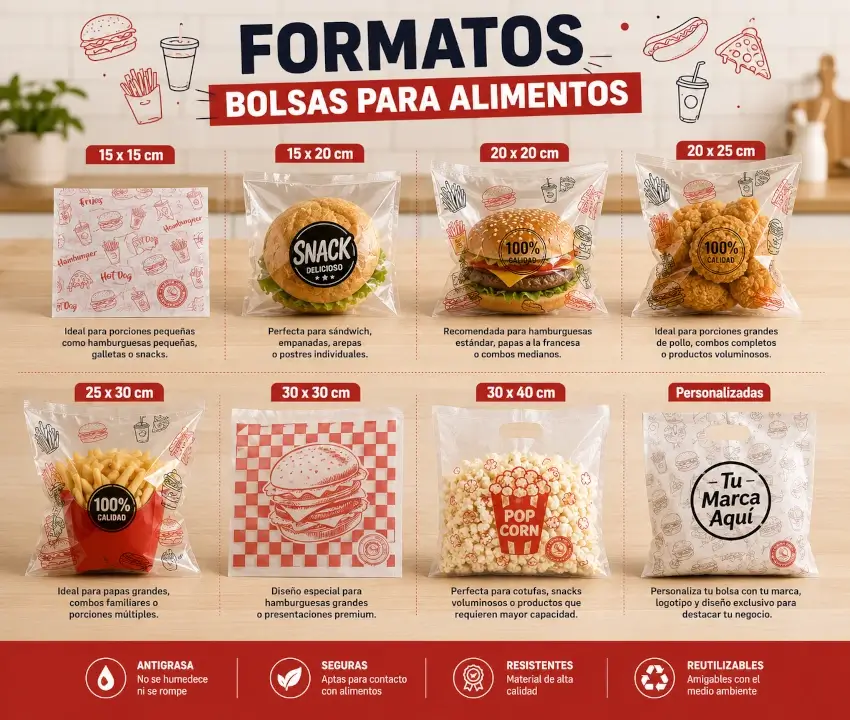 Bolsas individuales, película tubular, rollos y empaques para alimentos