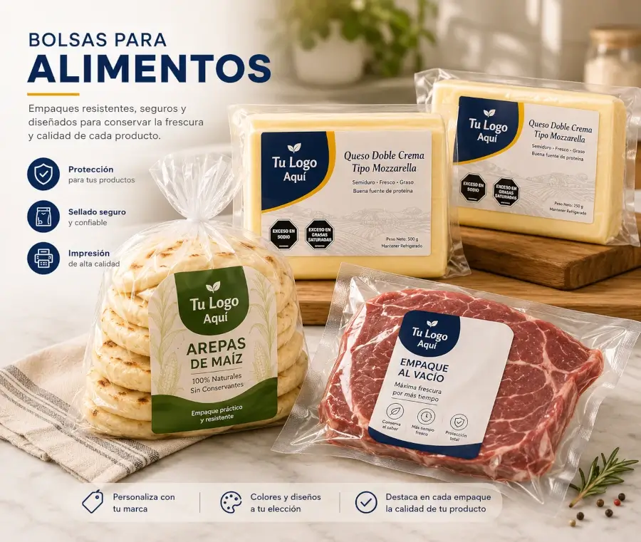 Bolsas plásticas para empacar quesos, arepas, hielo, snacks y otros alimentos