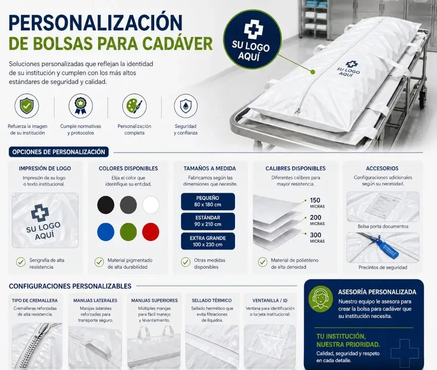 Bolsas para cadáver fabricadas en diferentes materiales, medidas y configuraciones