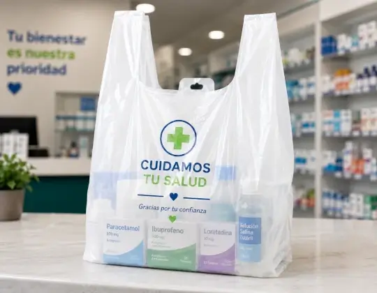 Bolsas tipo camiseta utilizadas para entregar productos en droguerías