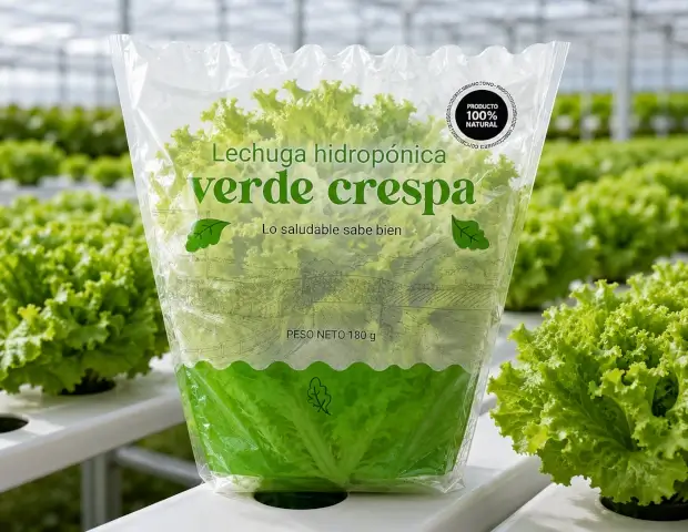 Bolsas para empaque de lechugas producidas mediante hidroponía