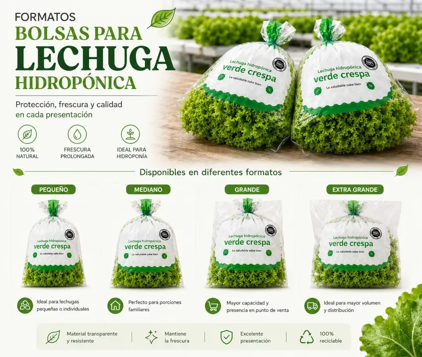 Bolsas transparentes para lechuga en diferentes medidas, calibres y presentaciones