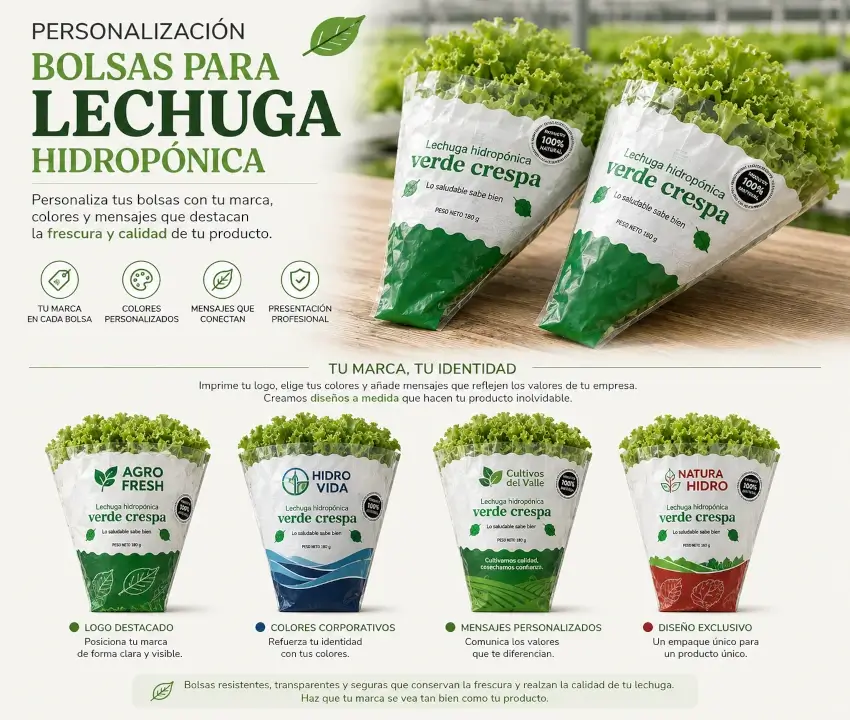 Fabricación personalizada de bolsas transparentes para empaque de lechugas