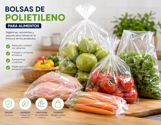 Alimentos empacados en bolsas transparentes de polietileno