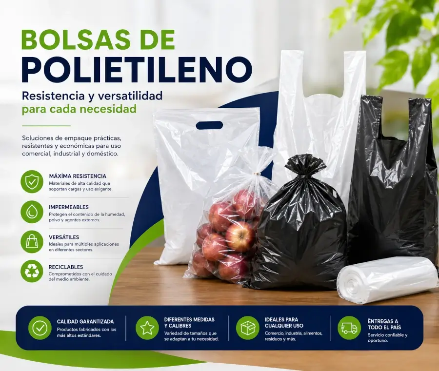 Bolsas de polietileno transparentes y de colores para empaque comercial e industrial