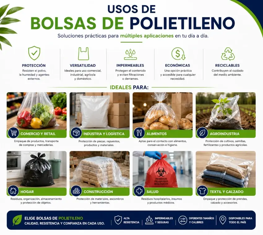 Uso de bolsas de polietileno transparentes y de colores en procesos de empaque