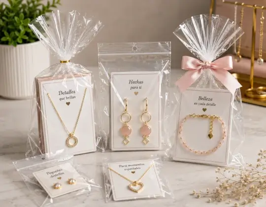 Accesorios y bisutería empacados en bolsas transparentes