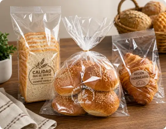 Pan y productos horneados empacados en bolsas de polipropileno