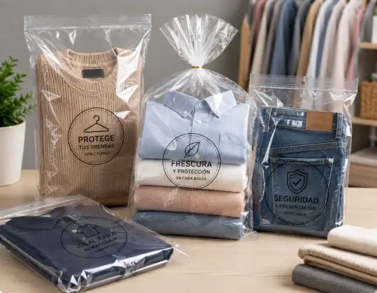 Prendas de vestir empacadas en bolsas transparentes de polipropileno