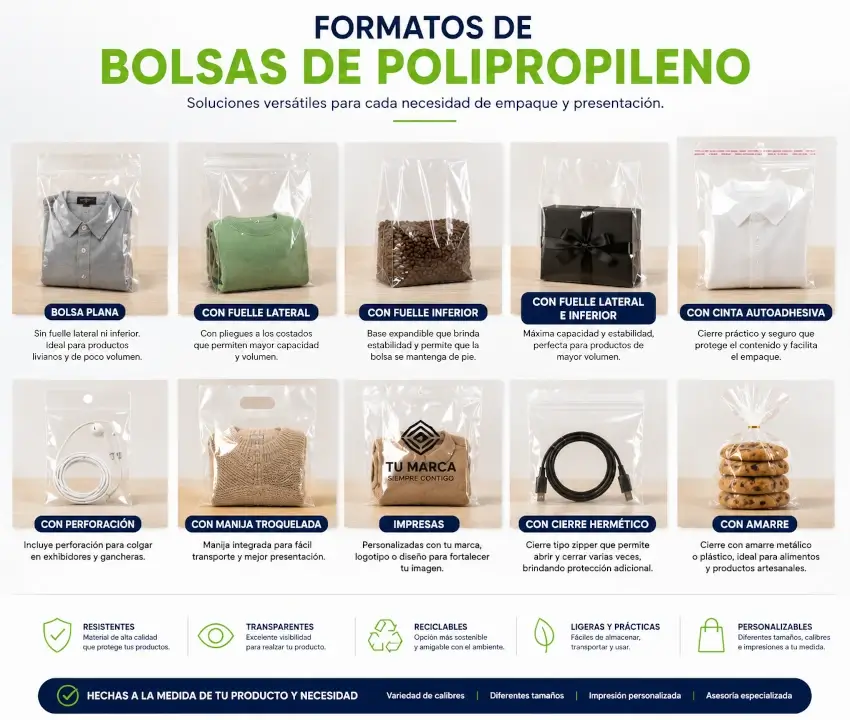 Bolsas de polipropileno en diferentes tamaños, formatos y presentaciones