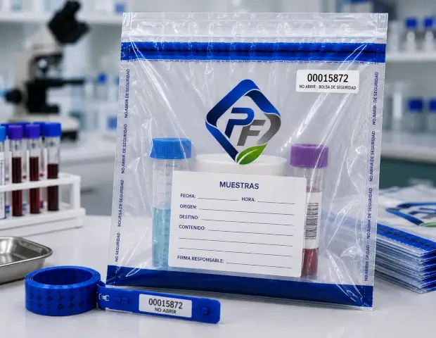 Bolsas de seguridad identificadas para custodia y transporte de muestras
