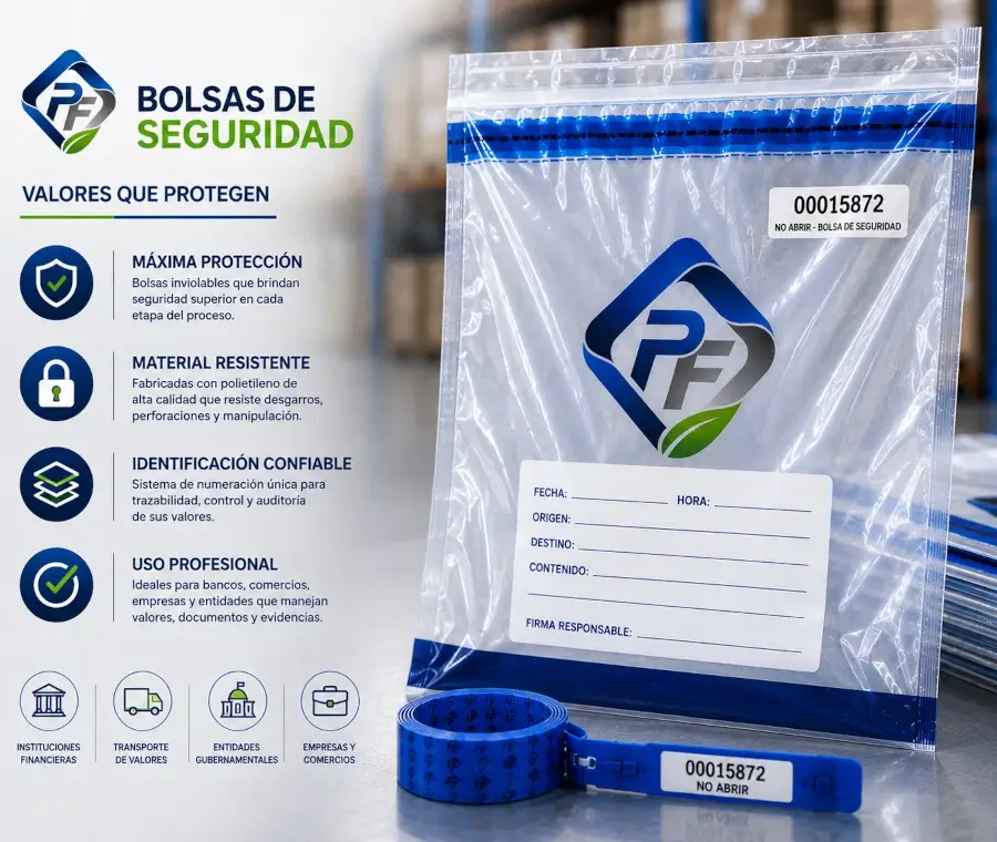 Bolsas plásticas de seguridad con cierre inviolable para documentos, valores y mercancías