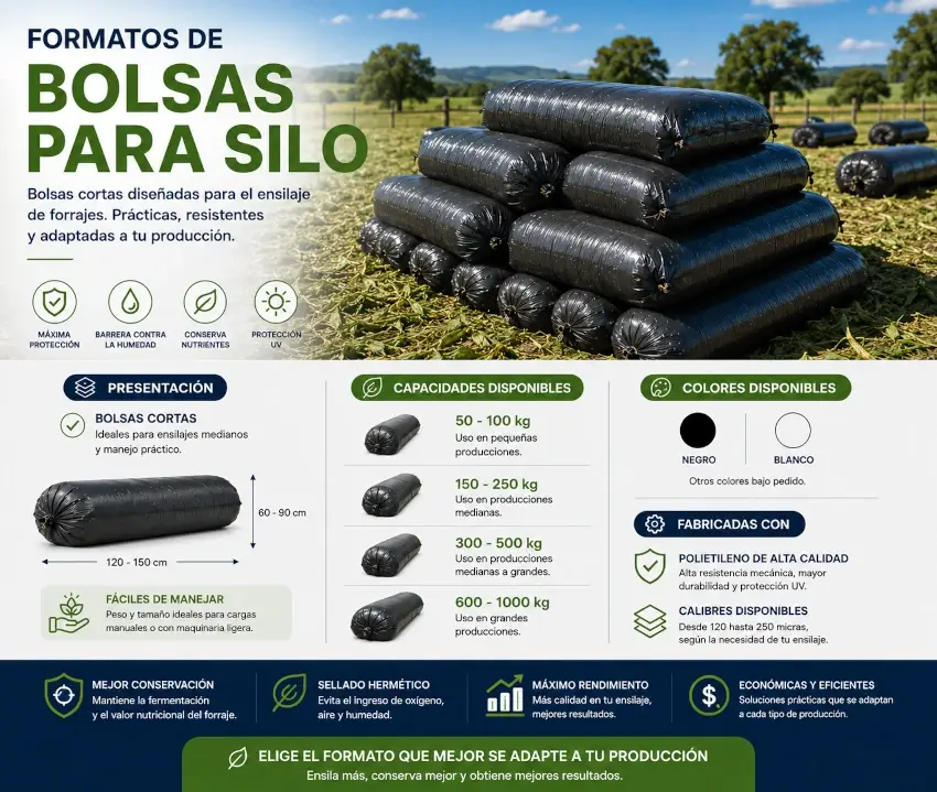 Bolsas negras para silo en diferentes medidas y capacidades para almacenamiento de forraje