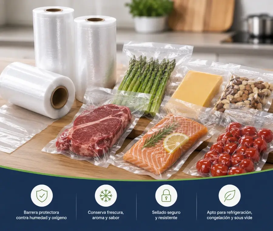 Bolsas transparentes para empaque al vacío de carnes, quesos y otros alimentos