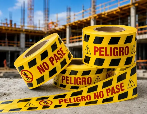 Cinta de señalización delimitando una zona de construcción