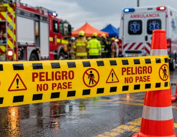 Cinta de señalización utilizada para restringir una zona durante una emergencia