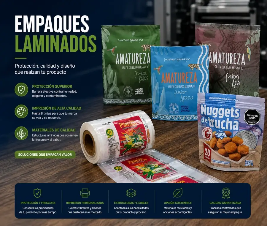 Empaques laminados flexibles impresos para alimentos y productos industriales