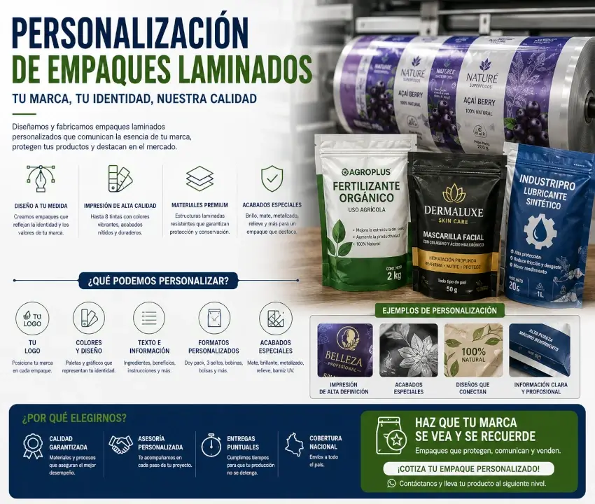 Diseño y fabricación personalizada de empaques laminados impresos