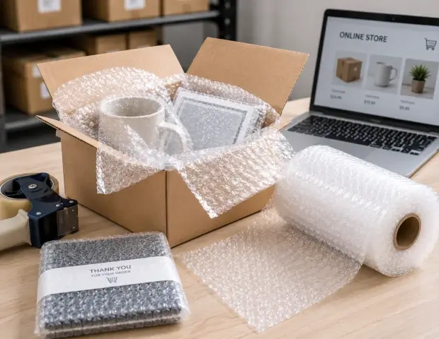 Plástico burbujas utilizado para proteger productos de comercio electrónico