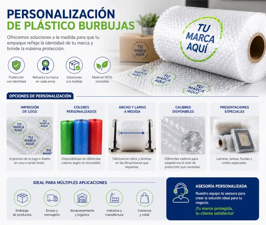 Selección personalizada de rollos de plástico burbujas para proteger productos frágiles