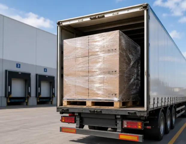 Carga protegida con stretch film durante el transporte de mercancías